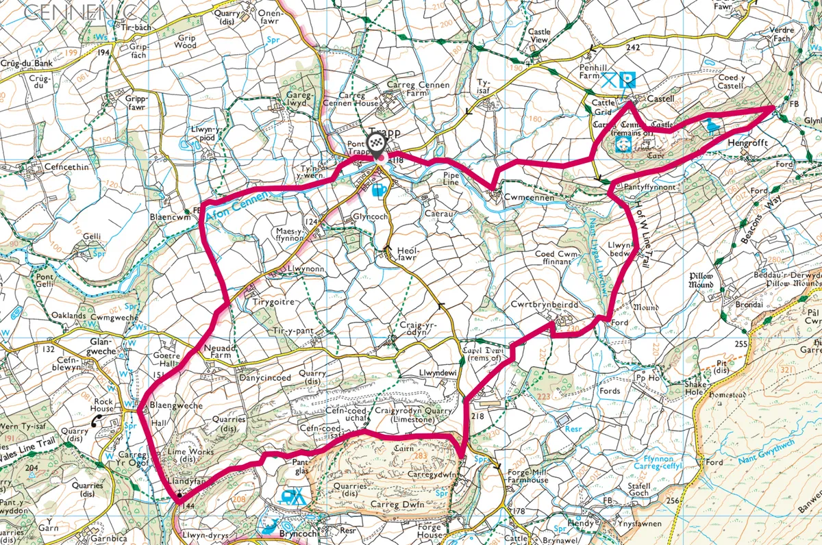 Carreg Cennen Castle walking route and map