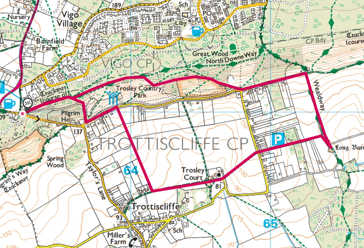 Coldrum walking route and map