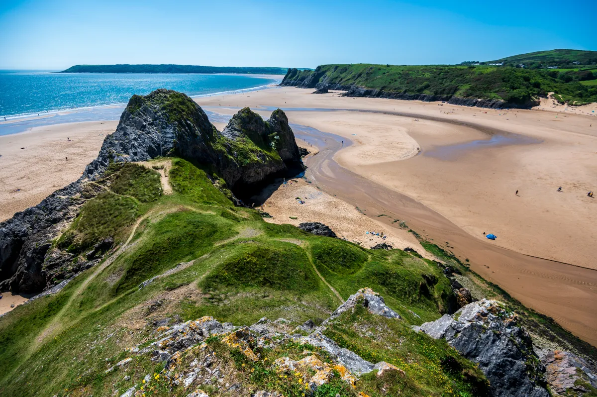 Sea, sand and sky at Three Cliffs Bay in the Gower