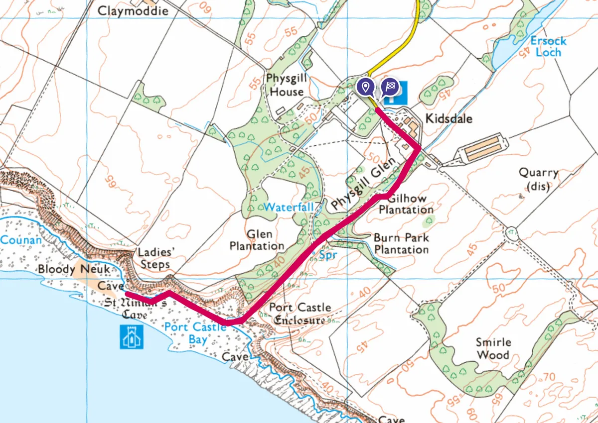 Saint Ninian's Cave walking route and map