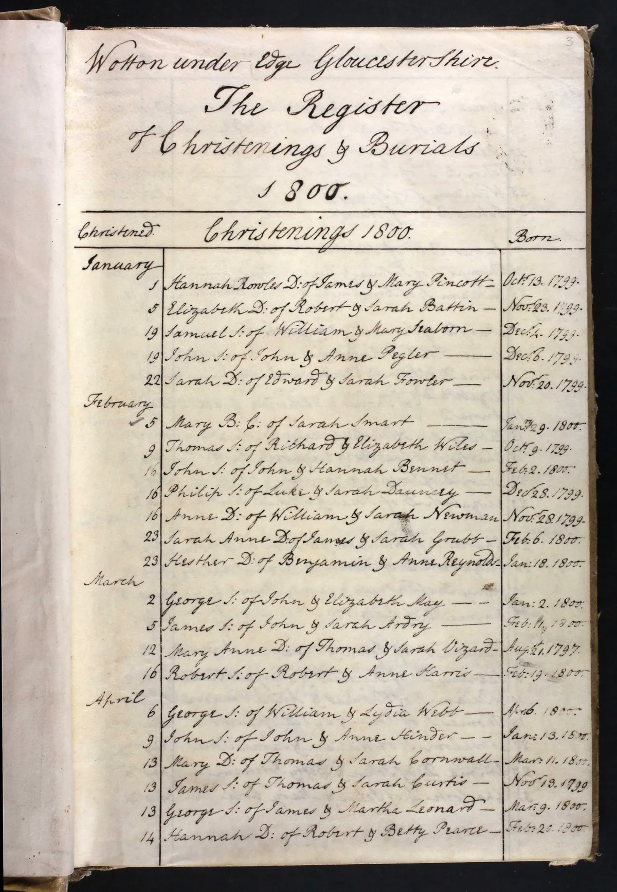 Parish register from 1800 on aged paper