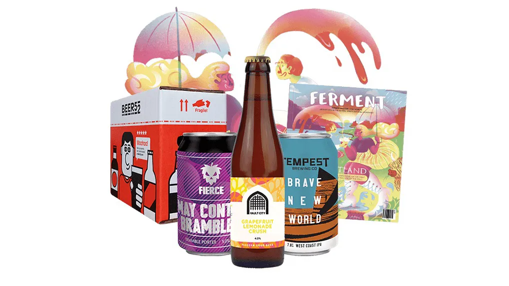 Beer52 beer subscription box with umbrella imagery