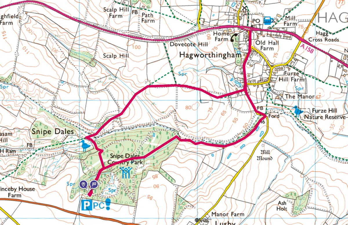 Snipe Dales walking route and map
