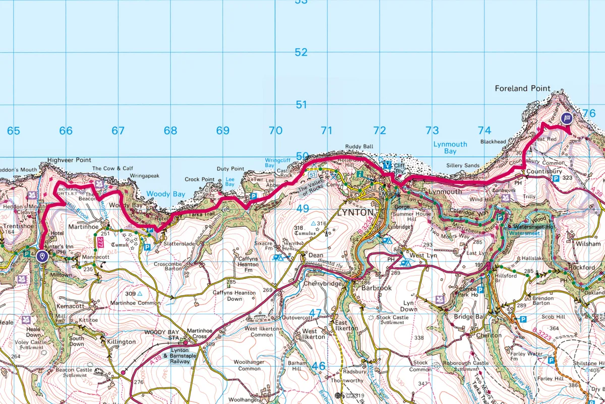 Heddon Valley to Foreland Point walking route and map
