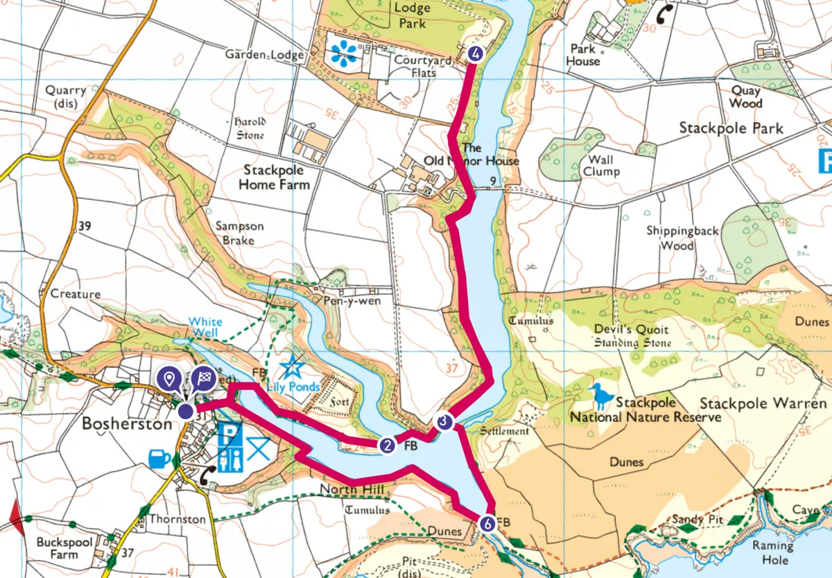 Bosherston Lily Ponds walking route and map