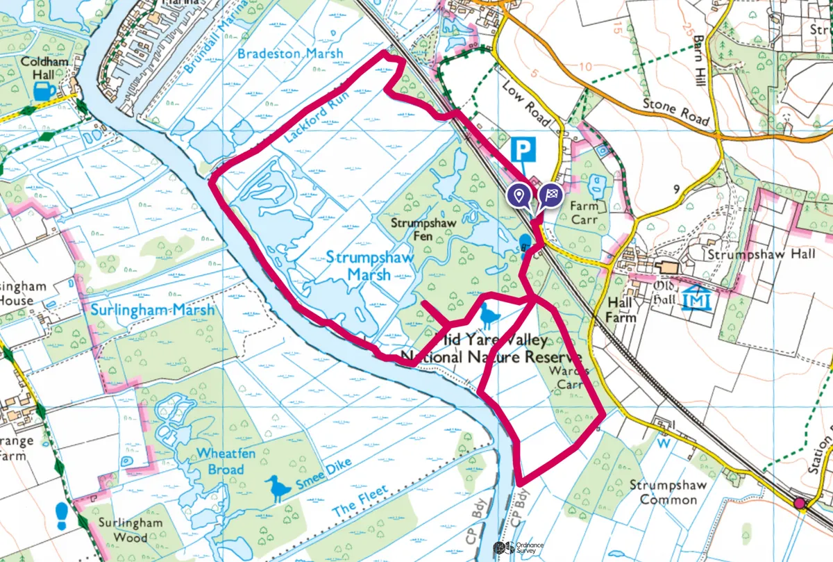 Strumpshaw Fen walking route and map