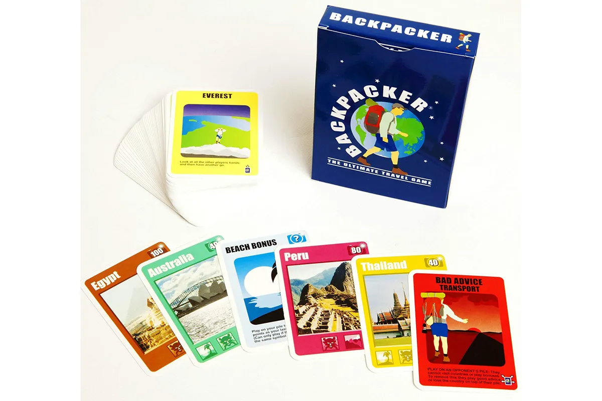 Backpacker travel game on a white background