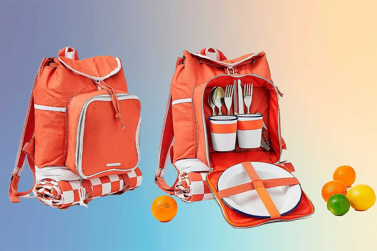 Sunnylife picnic backpack, open and closed