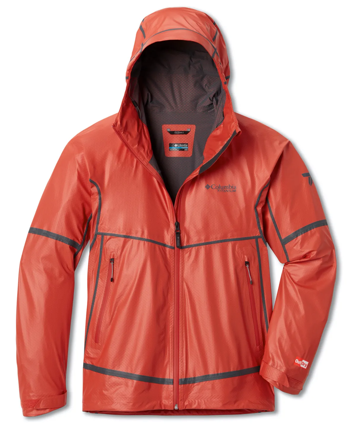 Red waterproof rain jacket for hikers