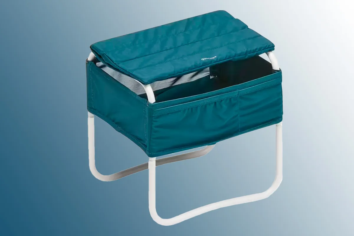 Quechua Camping Bedside Table on a blue background