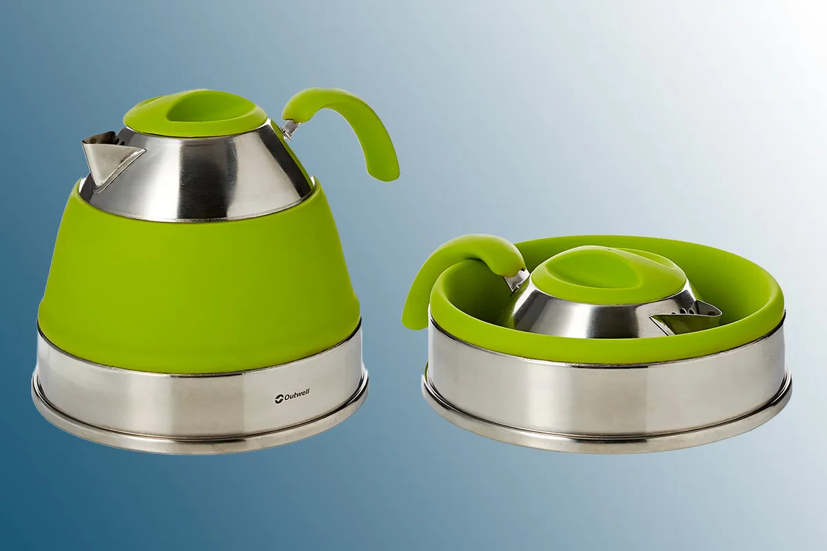 Outwell Collapsible Kettle on a blue background