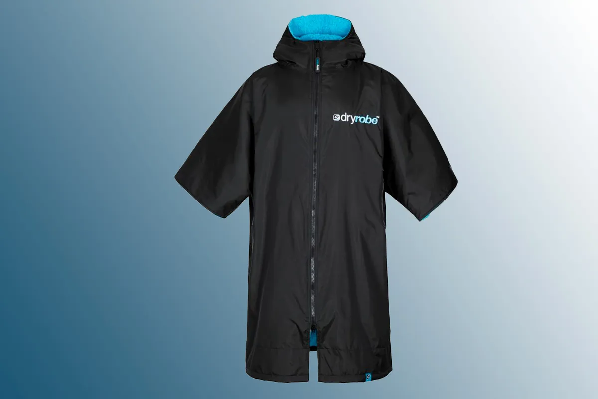 Dryrobe Advance Adult Short Sleeve Changing Robe on a blue background