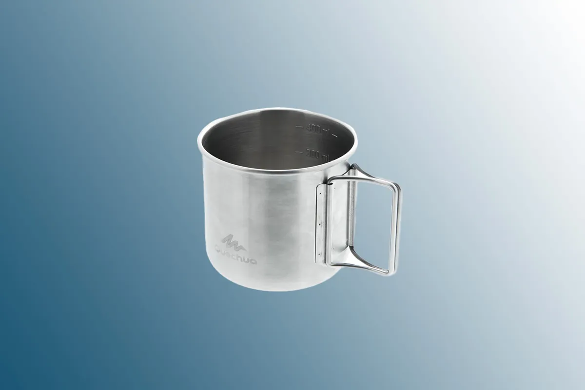 Stainless Steel Outdoor Mug on a blue background