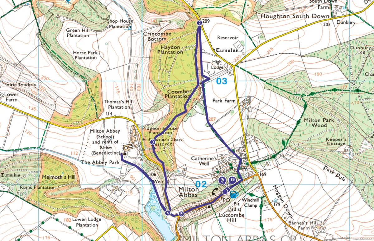 Milton Abbas walking route and map