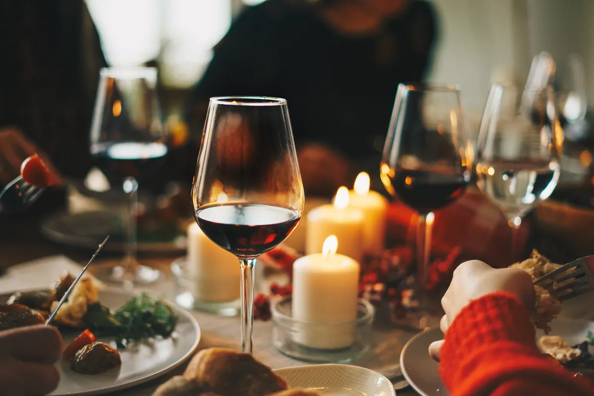 Winter feast with red wine