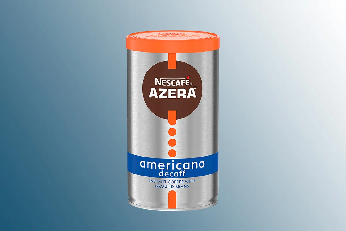Nescafe Azera Americano Decaff coffee on a blue background