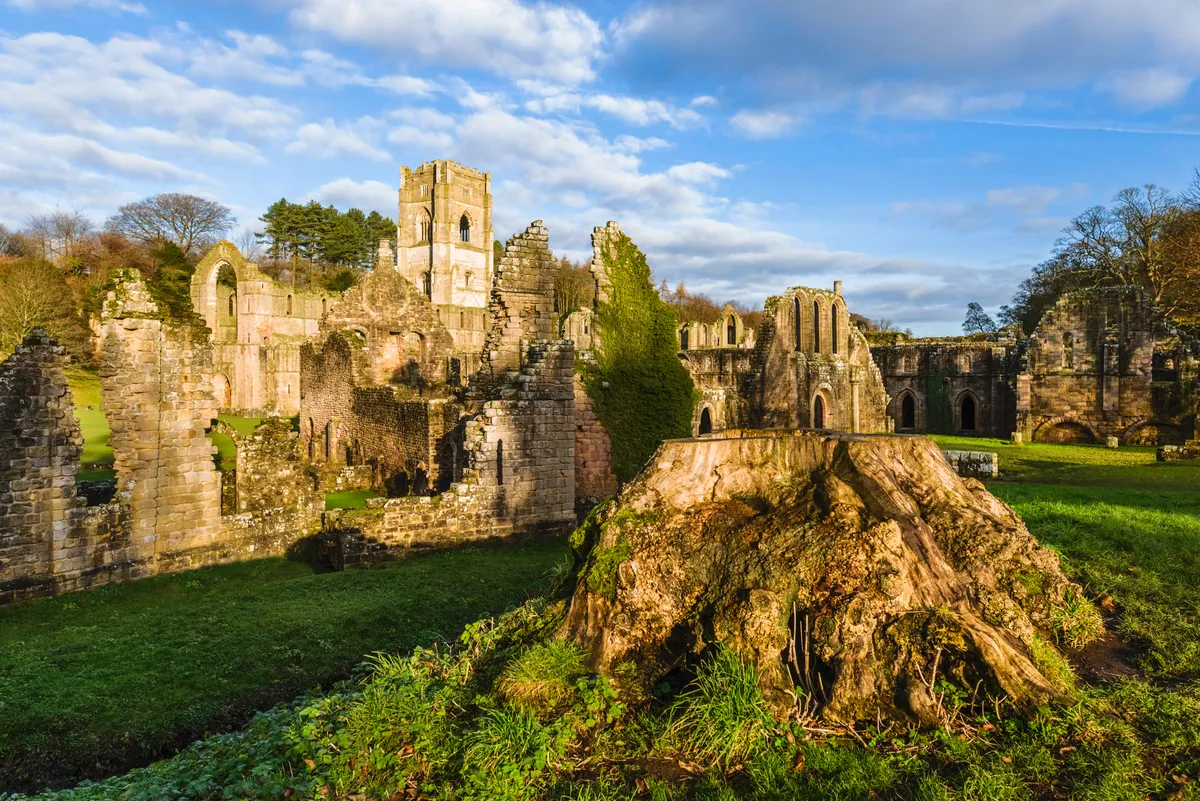 Ruins of Fountains Abbey on a fine autumn morning