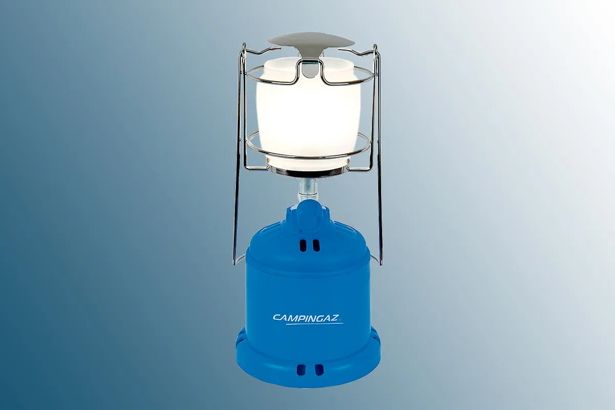 Campingaz 206 lantern on a blue background