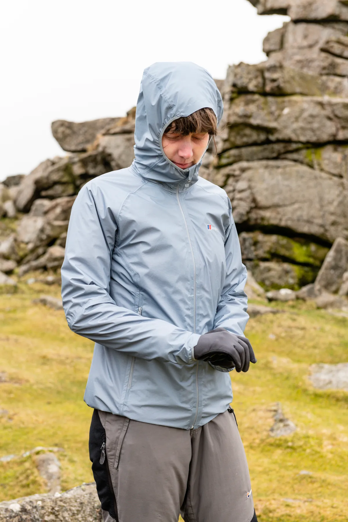Hiker in grey-blue jacket