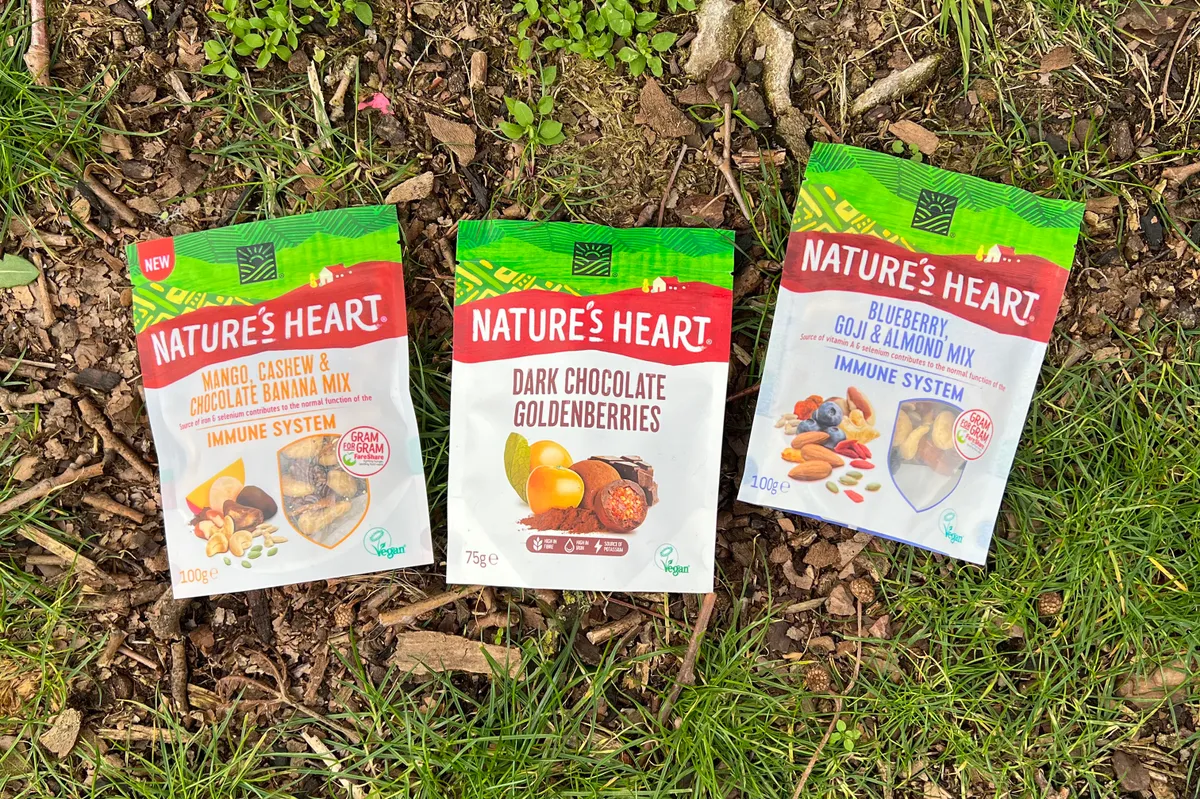 Nature's Heart nut and fruit mixes on grass