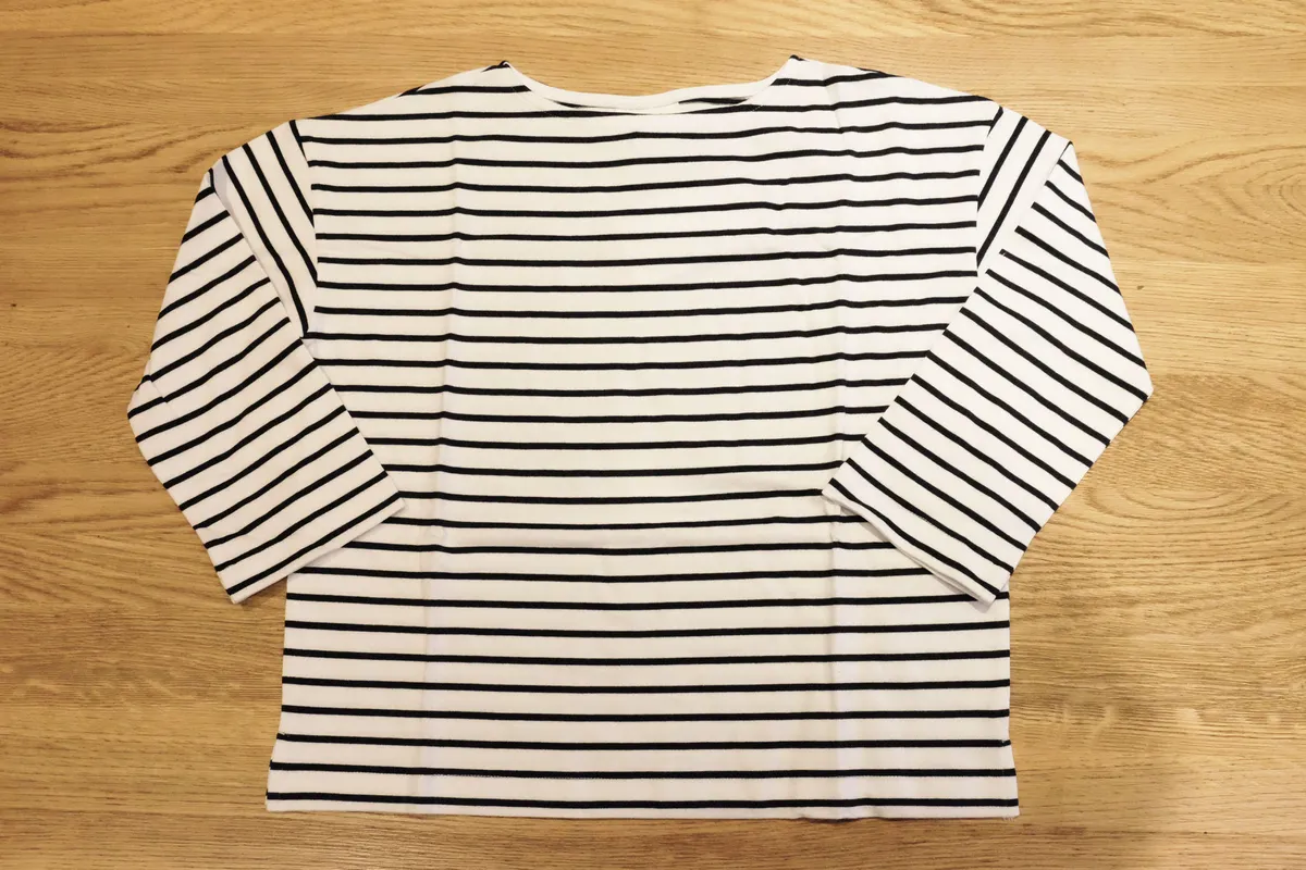 Thought Clothing Organic Cotton Breton Top on a wooden table