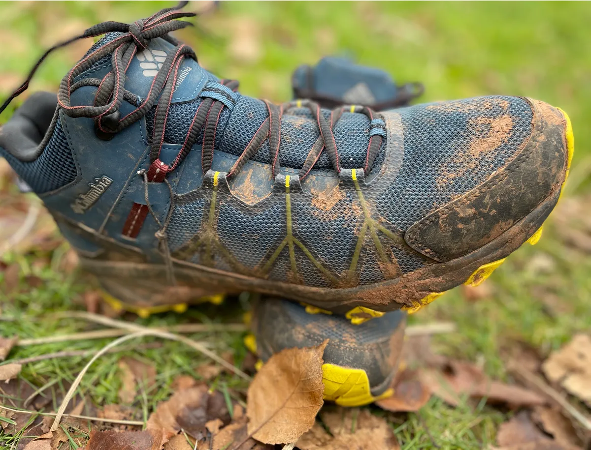 Muddy hiking shoes