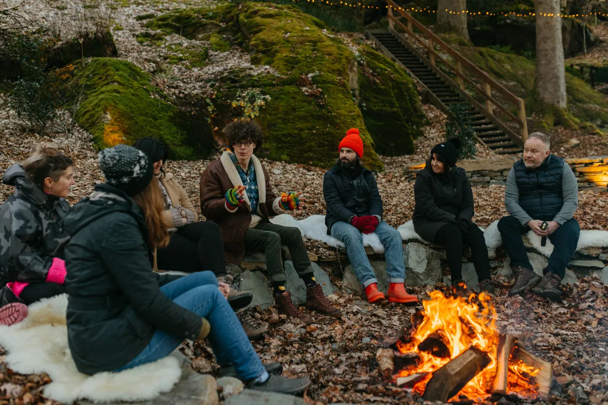 A campfire gathering at The Dreaming in the Elan Valley