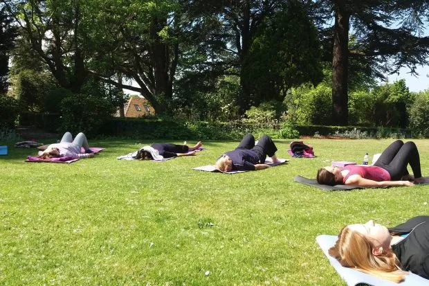 Yoga in the garden of Holland House, Vale of Evesham