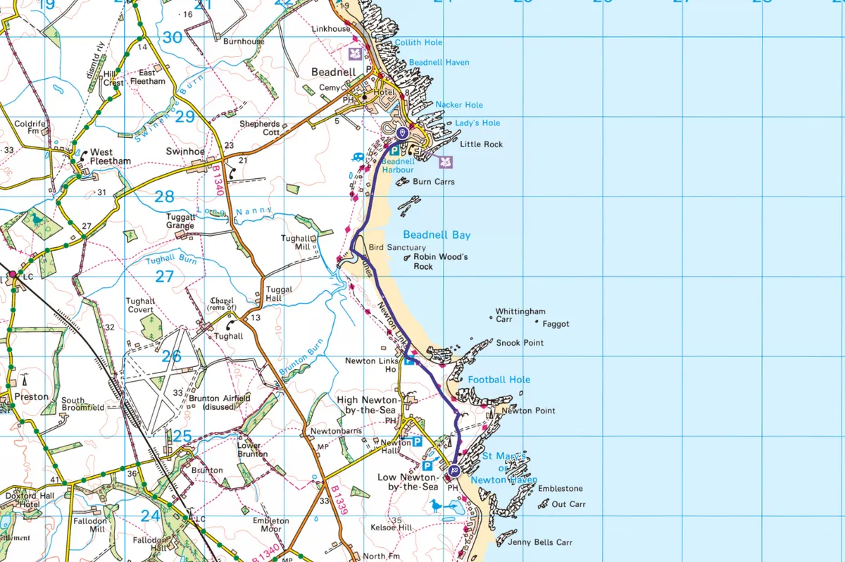 Beadnell Bay OS Map