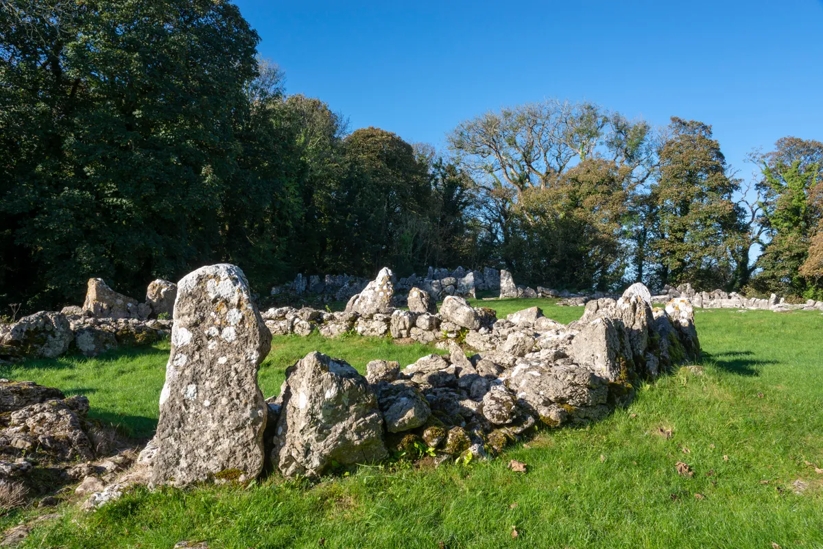 Din Lligwy stone settlement on Anglesey on an early autumn day