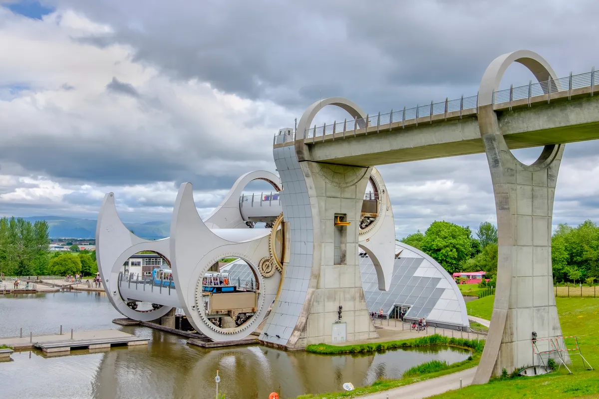 The Falkirk Wheel boat lift connecting the Forth and Clyde Canal with the Union Canal