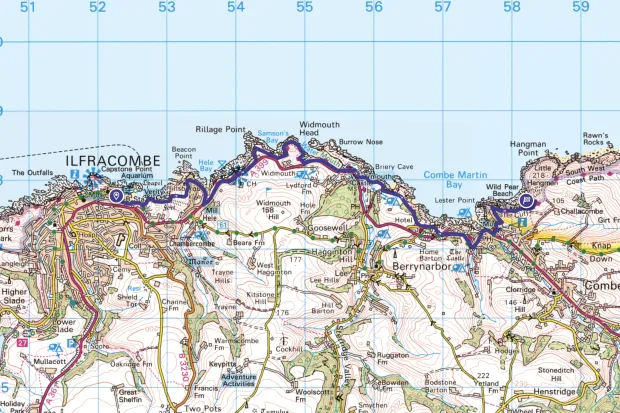Ilfracombe to Combe Martin map