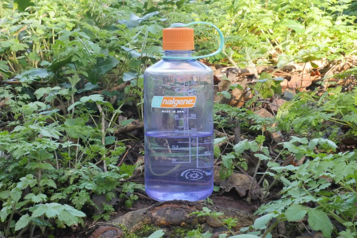 Nalgene water bottle in woodland