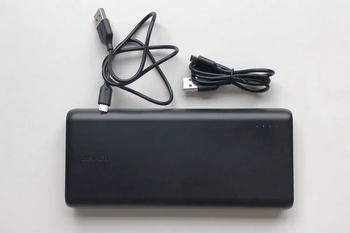 Anker PowerCore 337 and cables on a white background