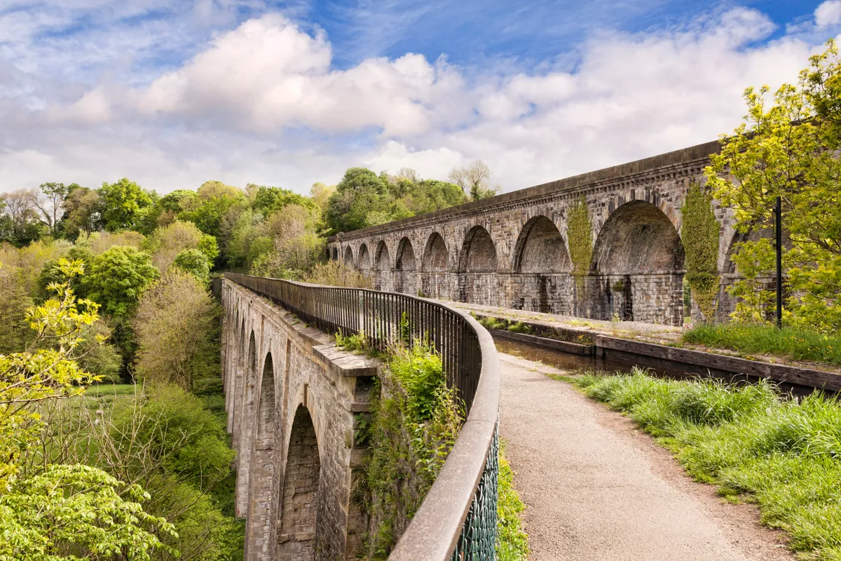 Chirk Aqueduct and Chirk Viaduct on a sunny day in summer