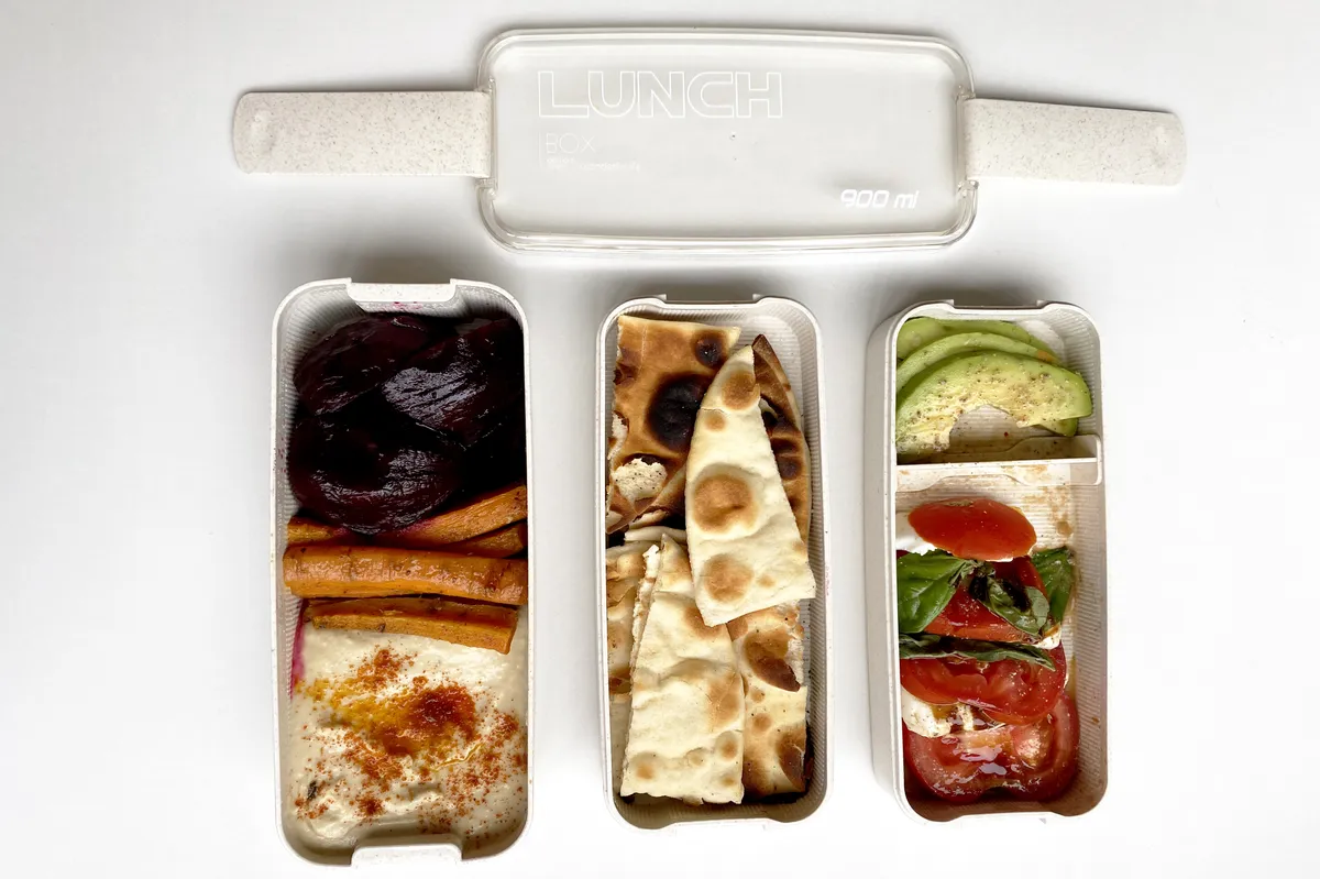Eco Friendly Lunch Bento Box Set unpacked on a white background