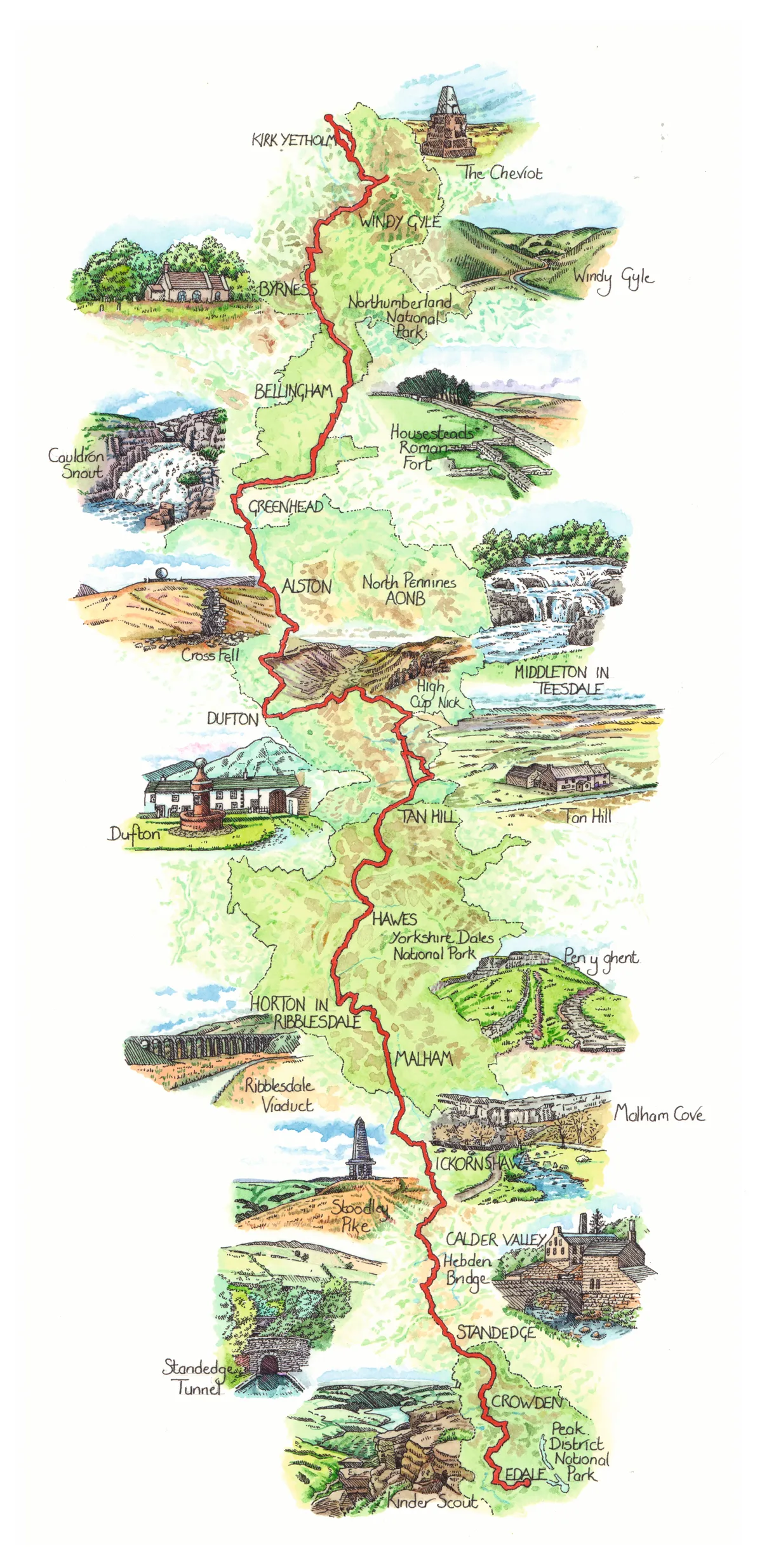 Pennine Way walking route and map