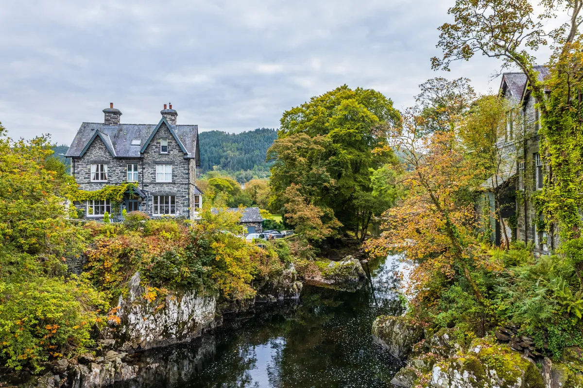 Betws y Coed in Snowdonia National Park on an autumn day
