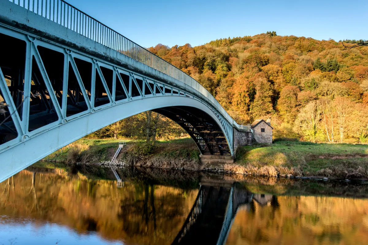 Bigsweir Bridge over the River Wye with autumn trees