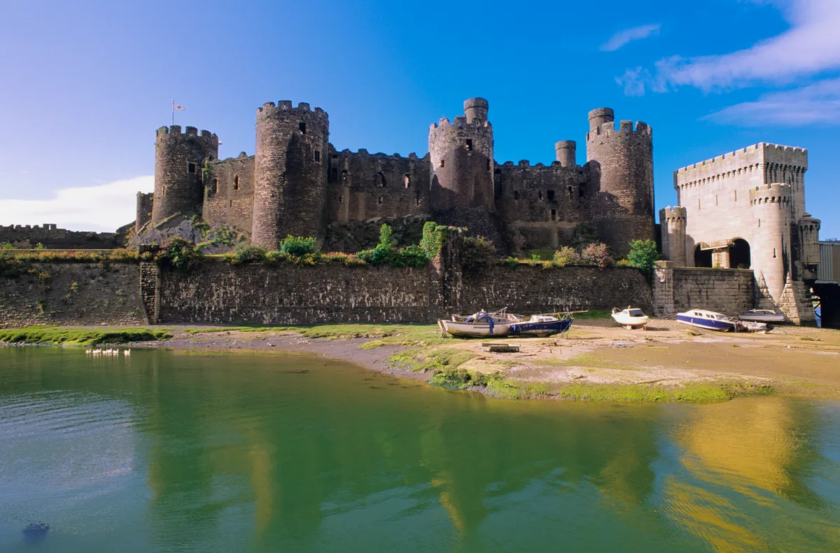 Conwy Castle with blue sky and sea