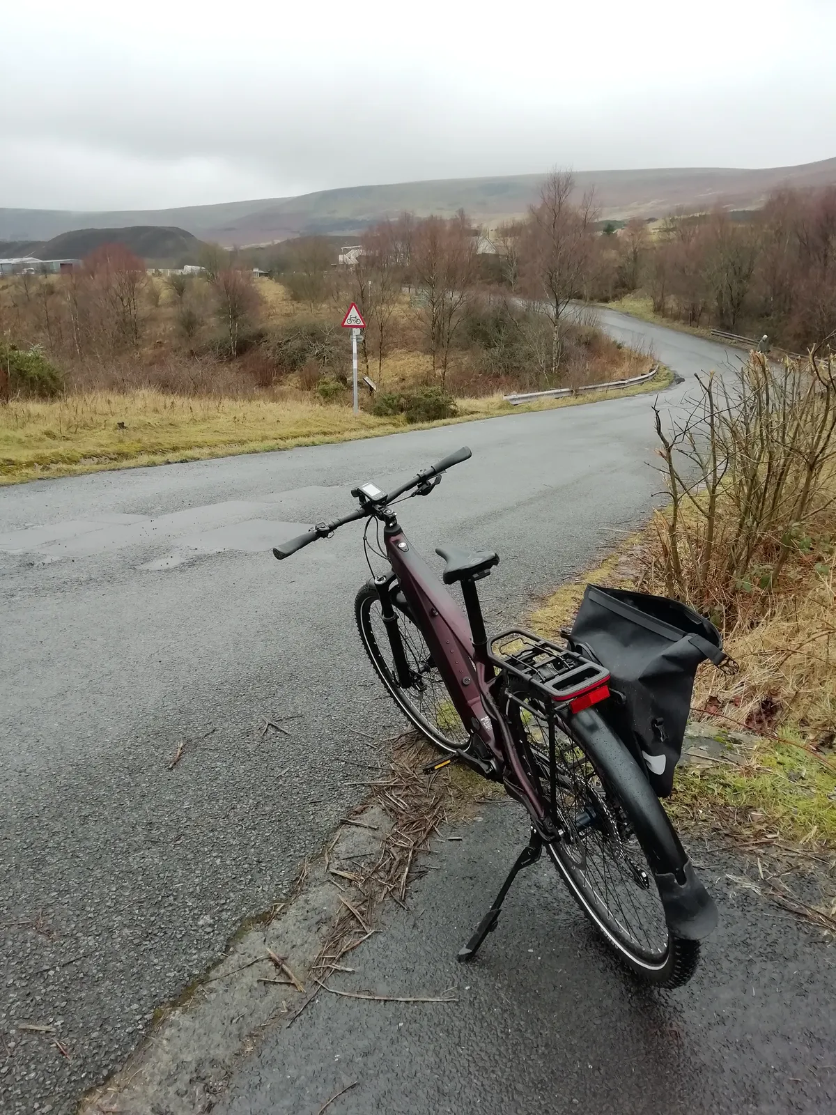An electric bicycle beside a road near Garn Lakes in South Wales