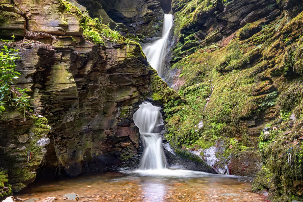 St Nectans Glen waterfall and rock