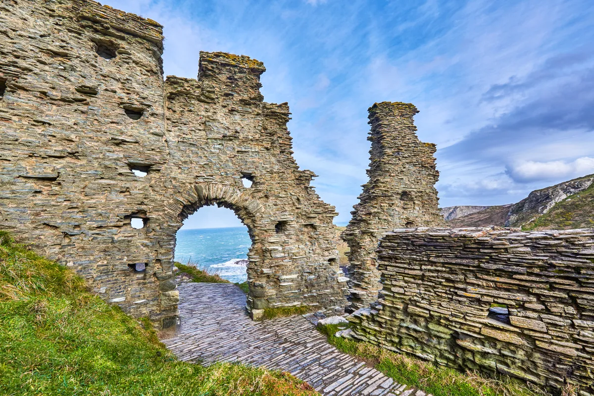 Tintagel Castle ruins on a sunny day