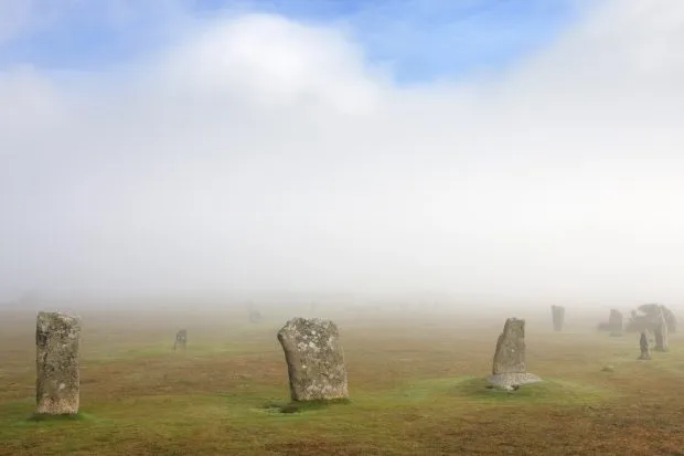 Hurlers Stone Circles in the mist on Bodmin Moor