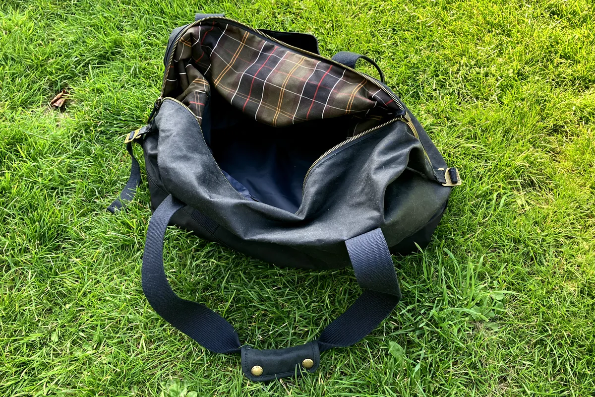 Barbour Essential Waxed Cotton Holdall, opened