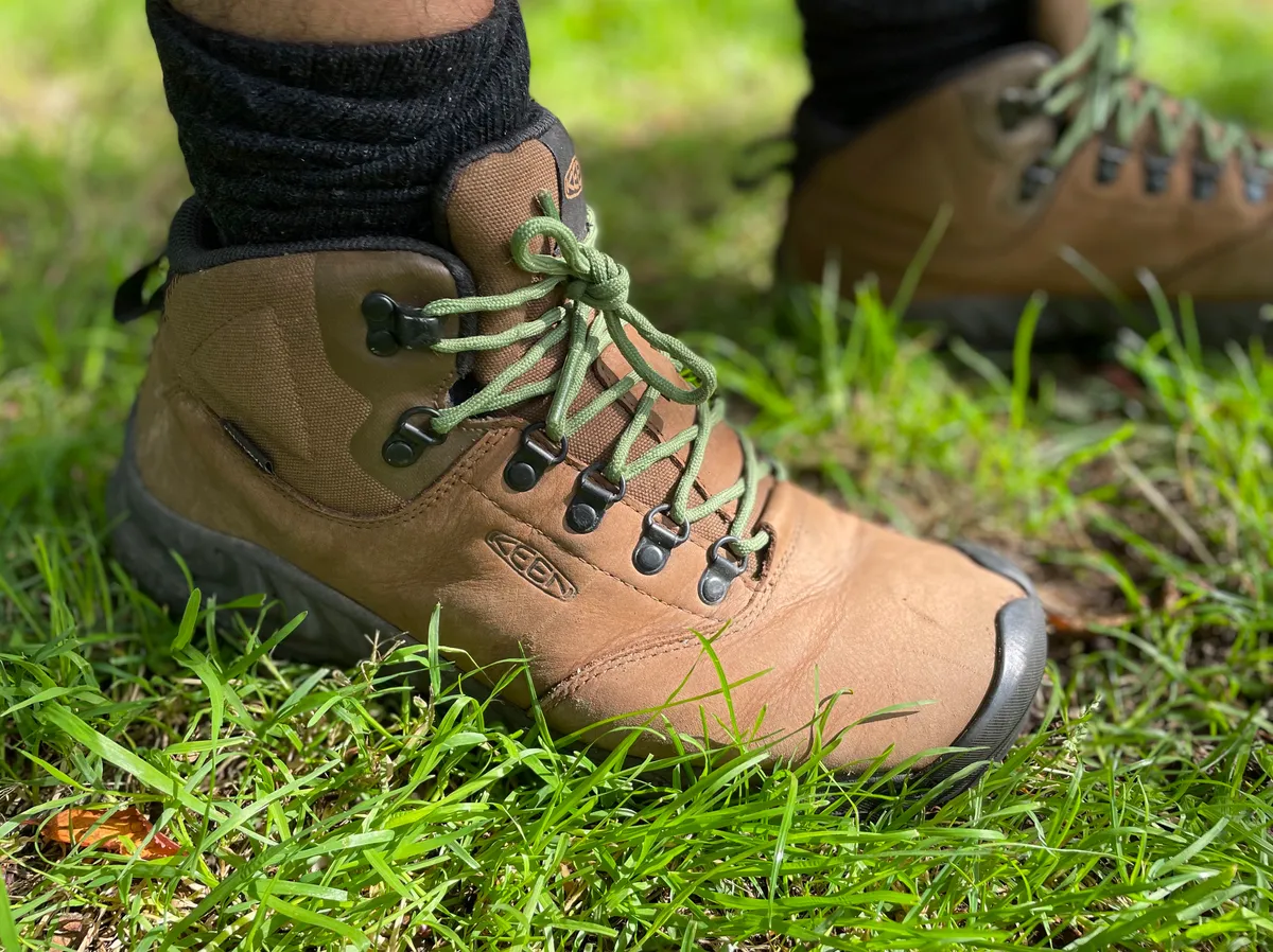 Walking boot on grass