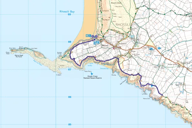 Rhossili Bay to Paviland Cave map