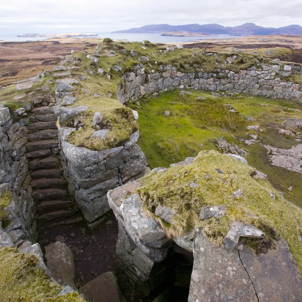 Remains of Dun Beag Broch on Isle of Skye in Scotland
