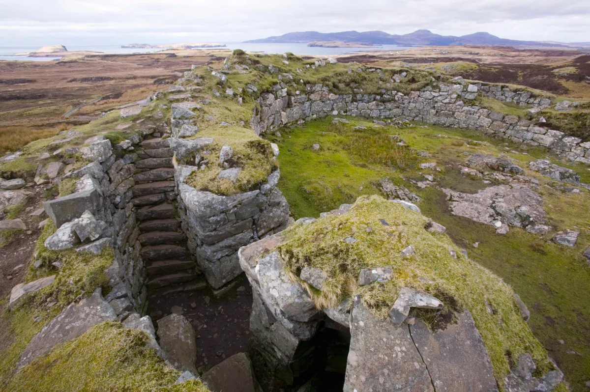 Remains of Dun Beag Broch on Isle of Skye in Scotland