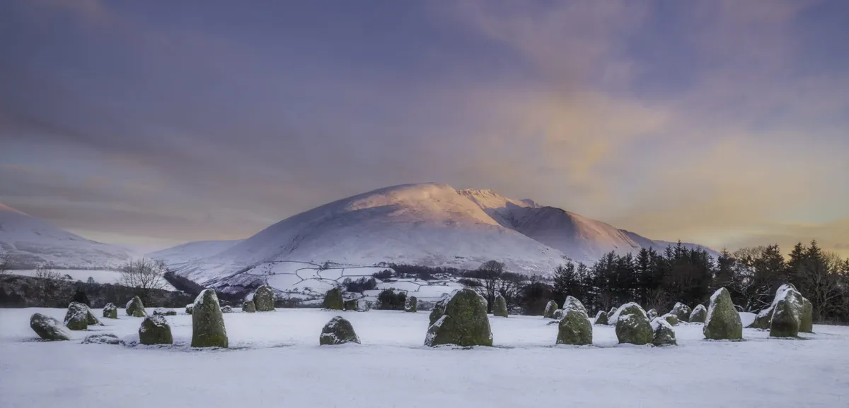 Winter at Castlerigg Stone Circle on the Northern Fells in the Lake District